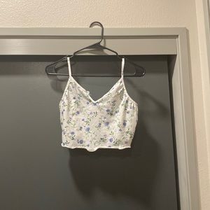 white floral cropped tank